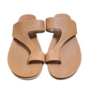 Flex Step Women's 9W Holland Wide Tan Pebbled Leather Toe Loop Slide Sandals